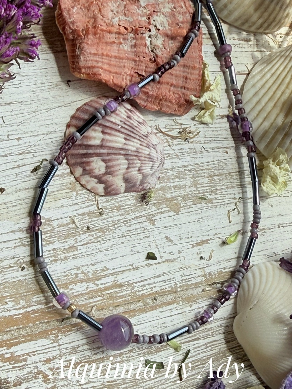 Amethyst beaded dainty short necklace/manifesting self confidence - Picture 2 of 7
